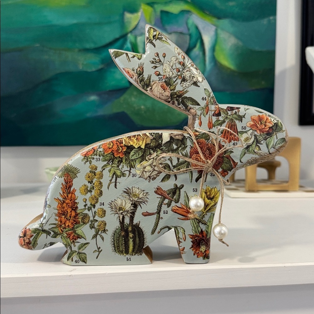 Wooden Decorative Floral Bunny - Picture 2 of 8